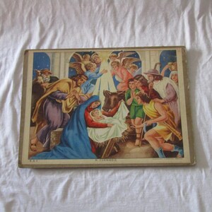 impression chromolithographie chrétienne éducative grecque vintage La naissance de Jésus, lithographie vintage, école vintage, carte scolaire vintage
