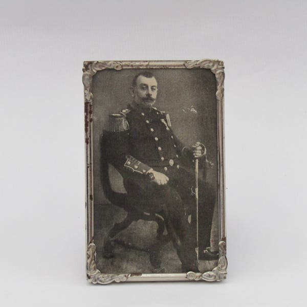 antique black and white Greek found photo of an army officer, Black and white photo, Antique photo, found photo, military photo Greece