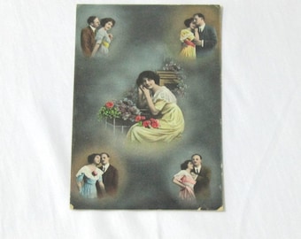 French Antique Romantic Postcard: Woman in Love, 1910s