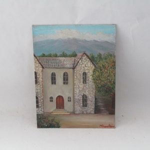 Pintura de casa de pueblo sobre cartón, pintura griega, pintura original, pintura sobre cartón, pintura de casa antigua, pintura de casa griega