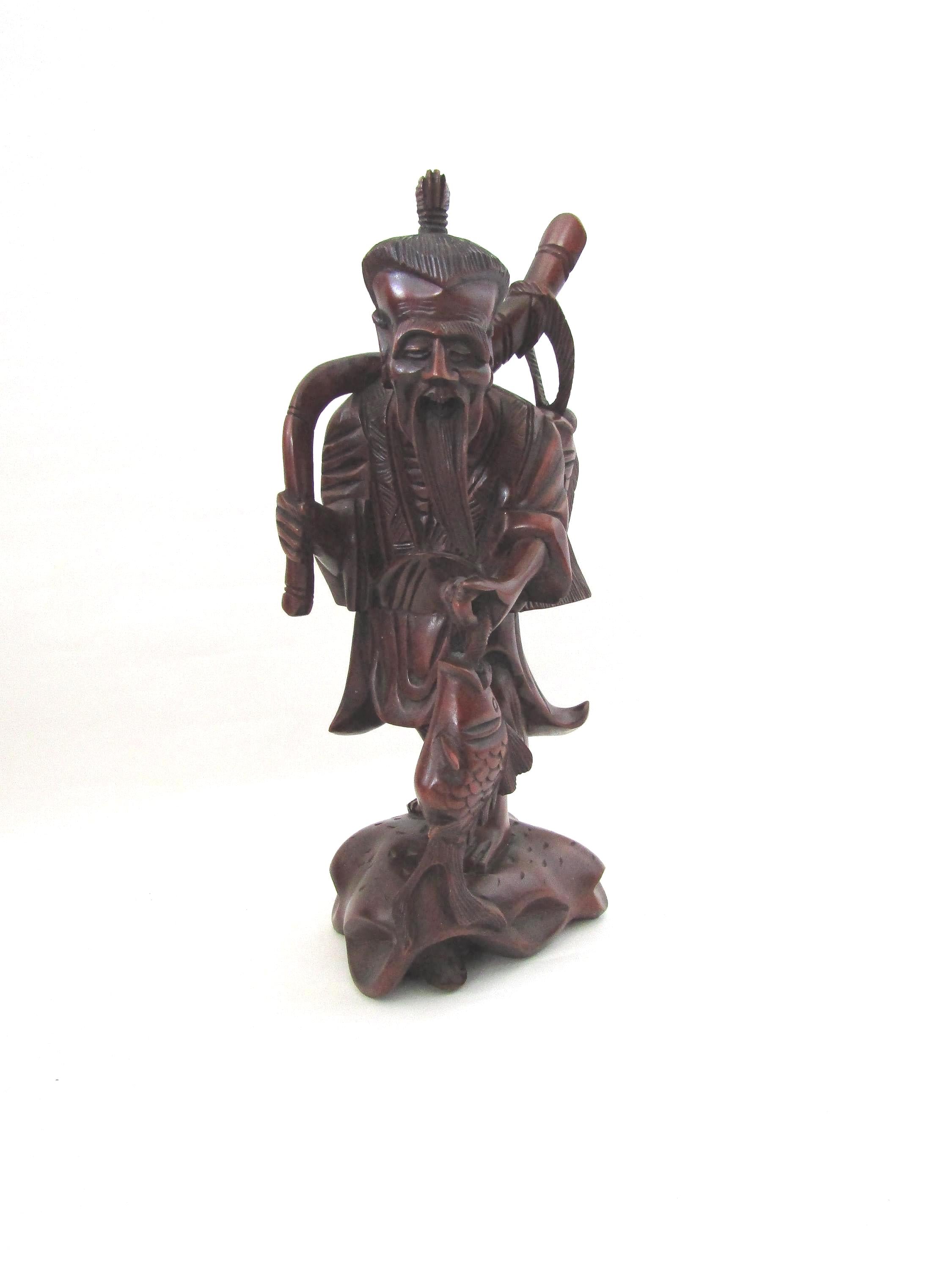 Wooden Chinese Fisherman Carving - Etsy