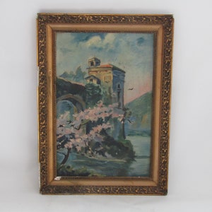 Pintura antigua, cartón, pintura vintage, pintura retro, pintura retro enmarcada, pintura antigua, para pared, pintura de casa antigua, para regalo