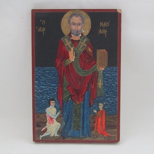 Saint Nicholas - Hagiography painting on wood - Hagiography painting - original painting - antique painting wood - Dimitris LInzteris