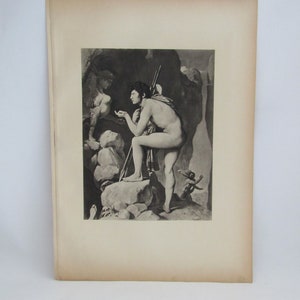 Gravure, old gravure, Oedipus and the spinx, Jean Auguste Dominque Ingres, gravure wall decor, gravure original, Mythology Etching, Oedipus
