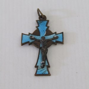 antique metal enamel cross - antique cross pendant - vintage cross pendant - baptism cross - baptism cross boy - very old cross pendant