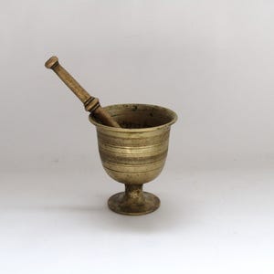 Vintage Brass Mortar and Pestle: Iron Cast Spice Grinder, 1860-1890