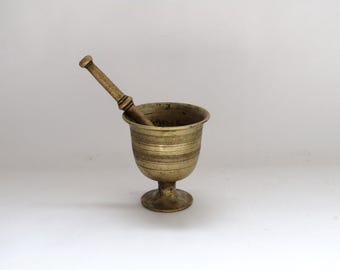 Vintage Brass Mortar and Pestle: Iron Cast Spice Grinder, 1860-1890