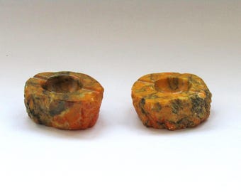 Hand Carved Italian Alabaster Ashtray Set - 1970s Vintage