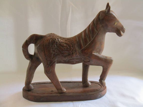 Primitive Folk Art Wooden Horse Sculpture
