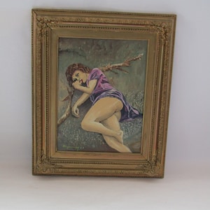 risque painting, framed risque painting, risque wall hanging, painting on canvas, woman paint vintage, woman painting original, risque decor