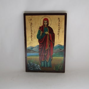 Hagiography painting on wood - Hagiography painting Kalliopi (martyr) - original painting - antique painting wood, folk hagiography painting