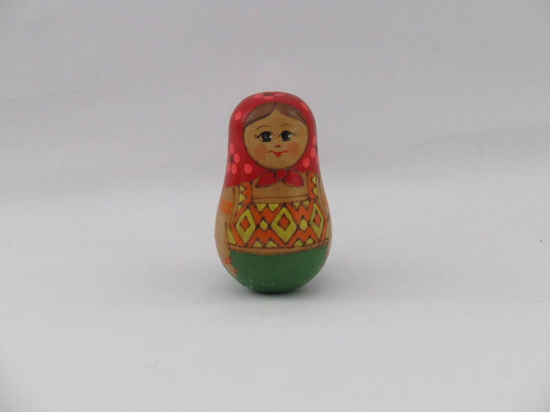 Vintage Russian Wooden Balancing Rattle Babushka Style Doll, Russian ...