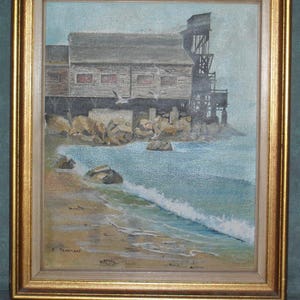pintura emoldurada em papelão, pintura vintage, pintura retrô, pintura retrô emoldurada, pintura de paisagem vintage, para parede, pintura costeira