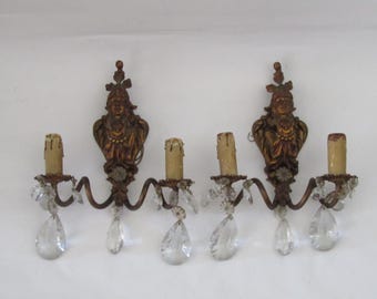 French Antique Wall Sconces, wall sconce pair, antique wall sconce pair, antique wall sconce electric, for new home, bronze dore wall lights