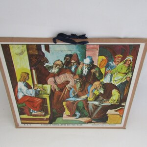 carta da parati cristiana educativa, Gesù nel tempio a 12 anni, stampa litografica, carta scolastica appesa al muro, Gesù nel tempio all'età di 12 anni