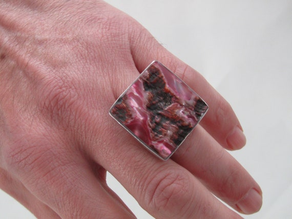 Brutalist Agate Slice Ring: Handmade Sterling Sil… - image 8