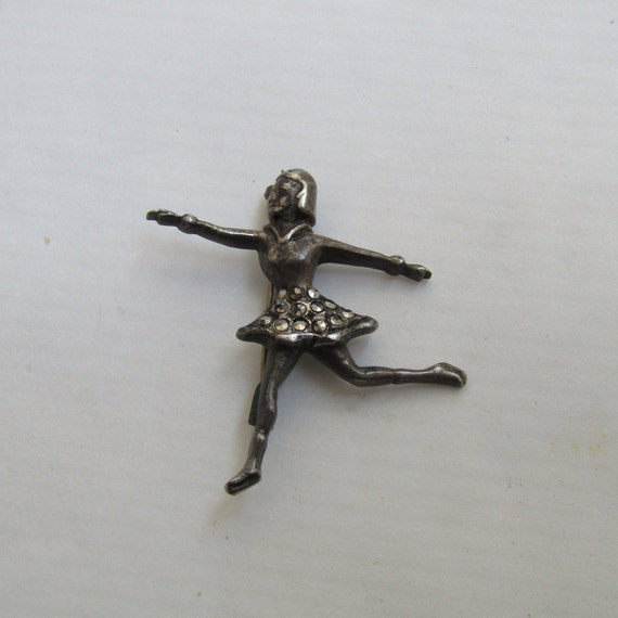 silver ballerina brooch, Vintage ballerina brooch,