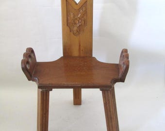 Silla auxiliar de madera tallada a mano, decoración rústica de arte popular