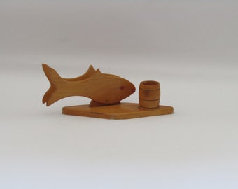 Vintage fish napkin & toothpick holder, wooden napkin holder, Retro napkin holder, Vintage kitchen decor, collectable napkin holder.