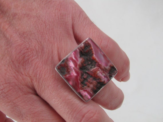 Brutalist Agate Slice Ring: Handmade Sterling Sil… - image 4