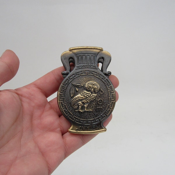 iron cast clamp / paperweight, Parthenon / owl, Vintage paperweight, rare paperweight, antique paperweight, gift for wise