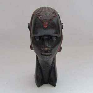 Maasai - Woman - Vintage ebony handcarved bust - African - African wood - African wood carving - tribal sculpture - tribal art - Ebony bust