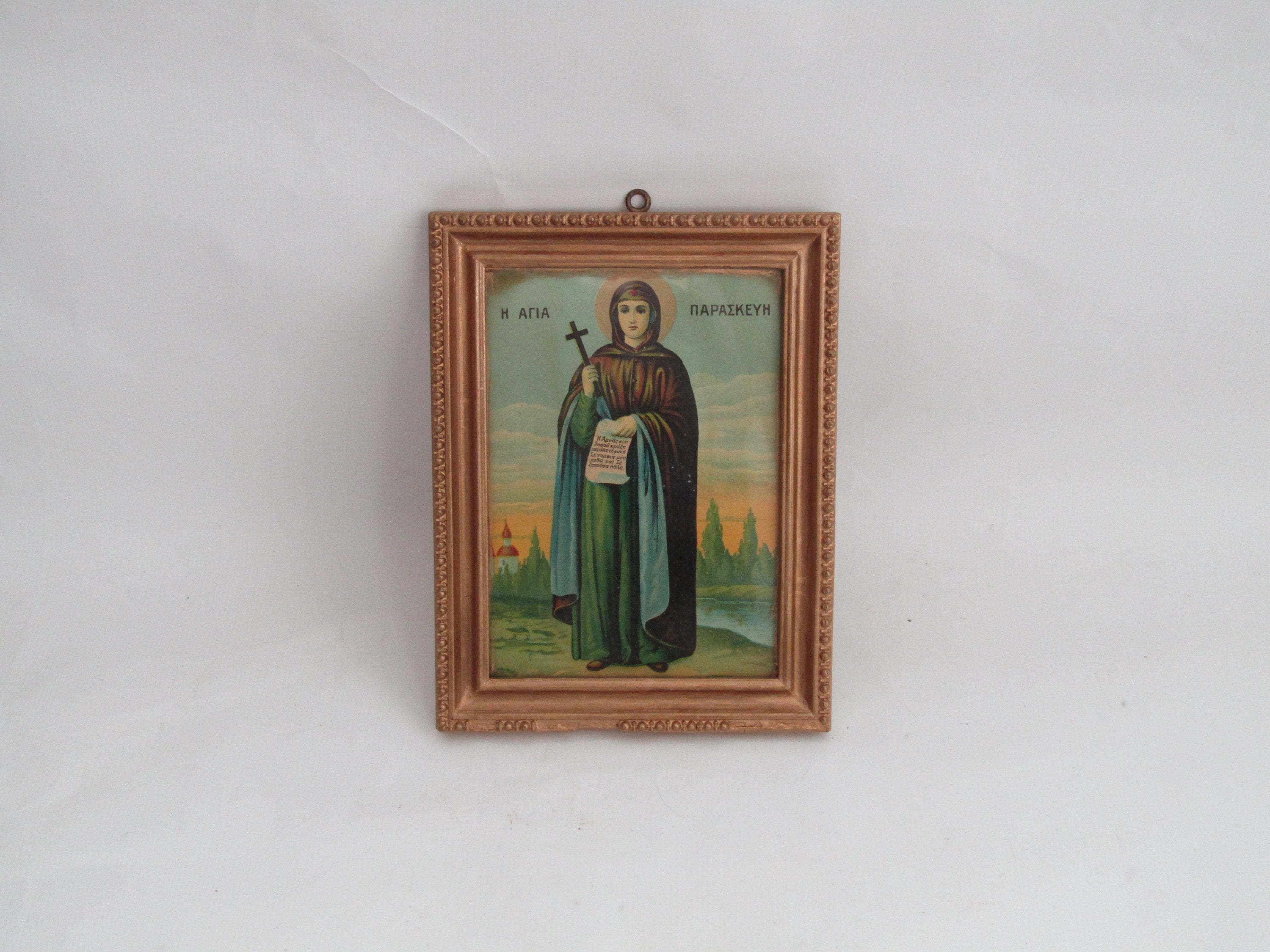 宗教画 イコン 自然石 アテネ アンティークの聖パラスケヴィ・アイコン