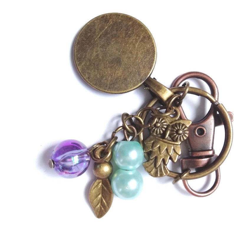 Glitter resin Keychain bronze bag charm key ring glitter pendant owl heart charms large Lobster clasp