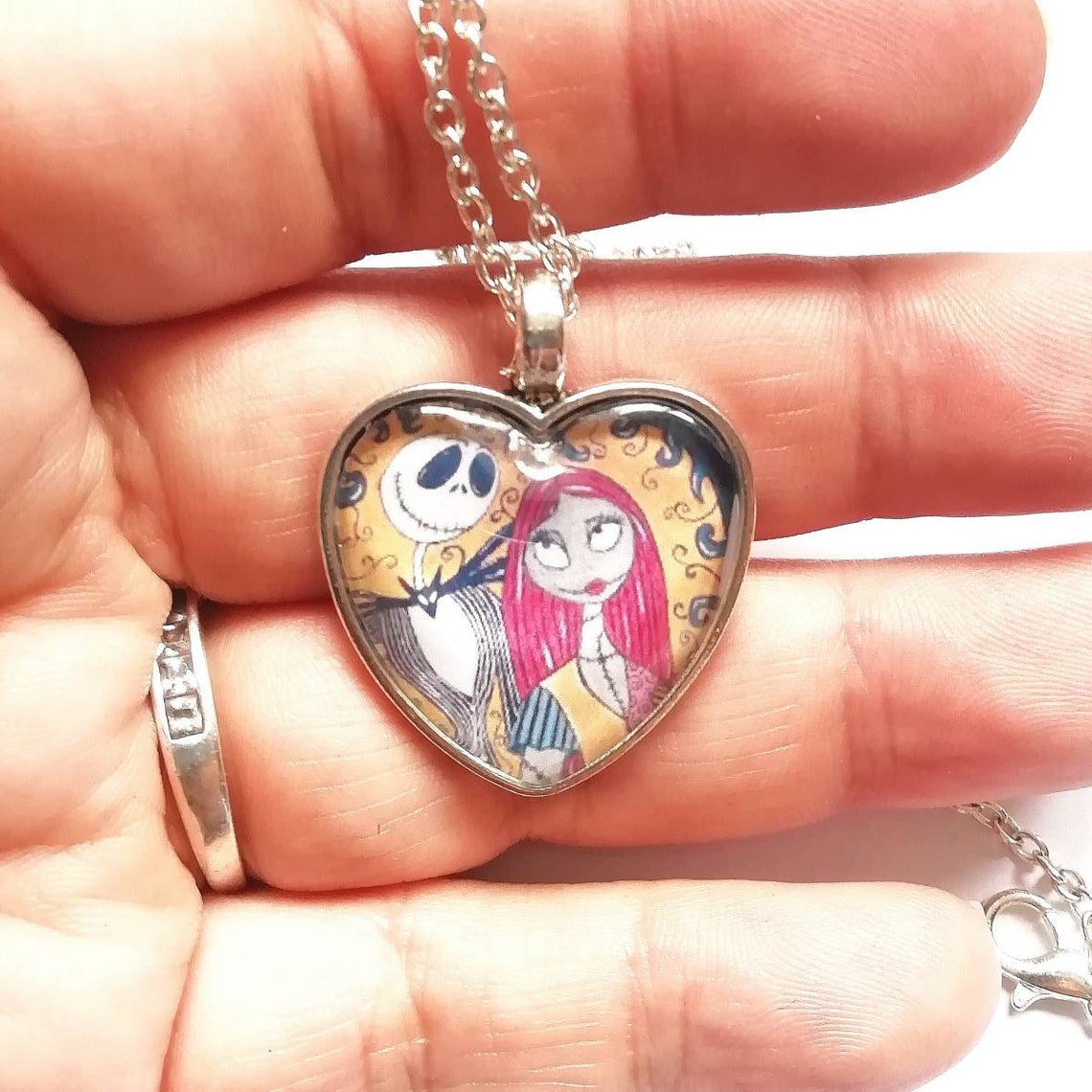 Nightmare before Christmas necklace heart shaped glass Etsy