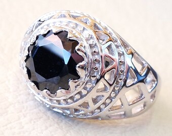 Bague En Argent Massif 925 Avec Zircon Noir - Taille 54, Occasion, Anneau Sertie