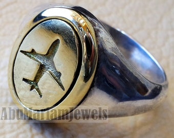 Avión Avión Piloto de plata de ley plata de ley 925 y bronce hombre anillo todos los tamaños hombres joyería regalo envío rápido