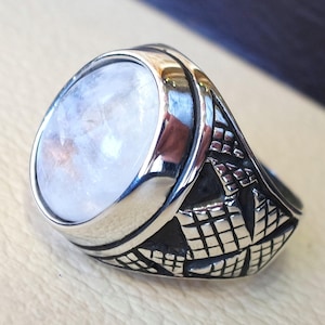 flitsende Maansteen mannen ring natuurlijke stenen dur al najaf sterling zilver 925 prachtige echte gem twee Ottomaanse Arabische stijl sieraden alle maten