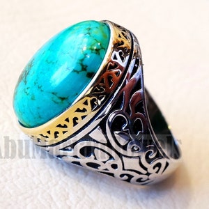 Man Ring Nishapur Tibet Turquoise Blue Natural High Quality Stone ...