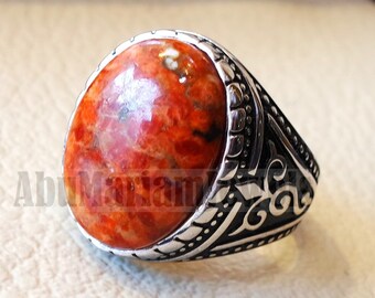 Schwamm Korallen Murjan Männer Ring orange braun rot natürlichen Stein Sterling silber 925 Jahrgang türkischer Art alle Größen Versand مرجان