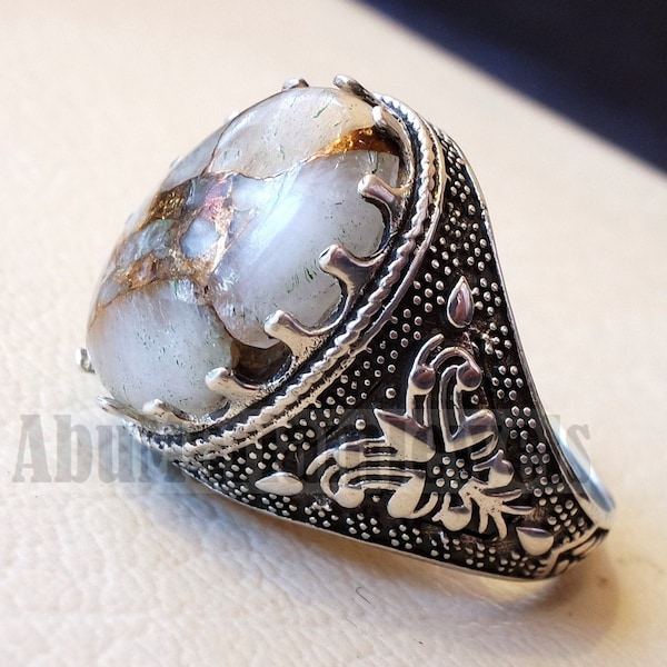 Arancione rame Calcite uomo anello pietra naturale sterlina argento 925 cabochon ovale cabochon semi prezioso gemma stile arabo arabo di tutte le dimensioni gioielli