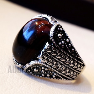 dark lace agate aqeeq liver red and black semi precious stunning gorgeous natural stone ring sterling silver 925  all sizes jewelry