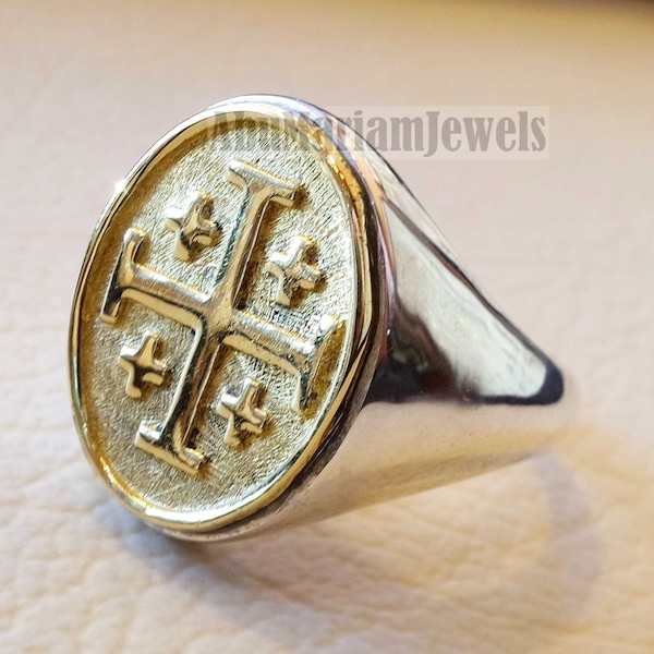 Jerusalem Cross ring christ christian sterling silver 925 and bronze man gift jewelry oval vintage style all sizes Catholic Orthodox