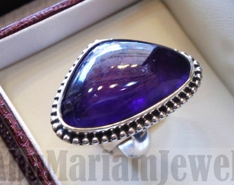 Amethyst natural unique stone ring sterling silver 925 purple cabochon any size  jewelry fast shipping big  gem Am-001