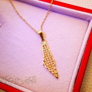 Pendentif carte de la Palestine en or 21 carats avec chaîne disco bijoux en or arabe expédition rapide 2 tailles
