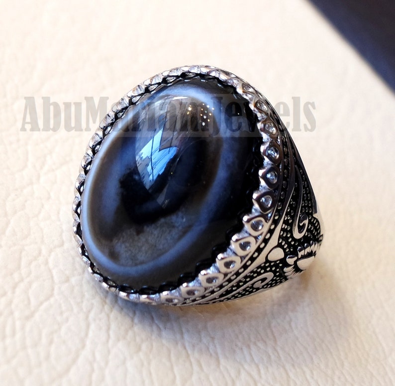 Sulymani aqeeq Huge agate natural cabochon man ring sterling silver all sizes jewelry middle eastern arabic turkey antique style image 1