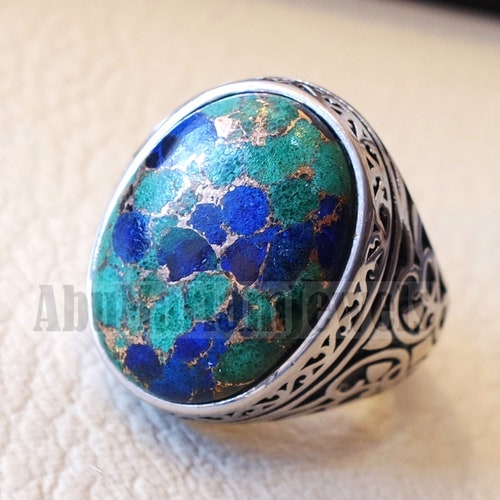 Man Ring Copper Turquoise Natural Stone Sterling Silver 925 - Etsy