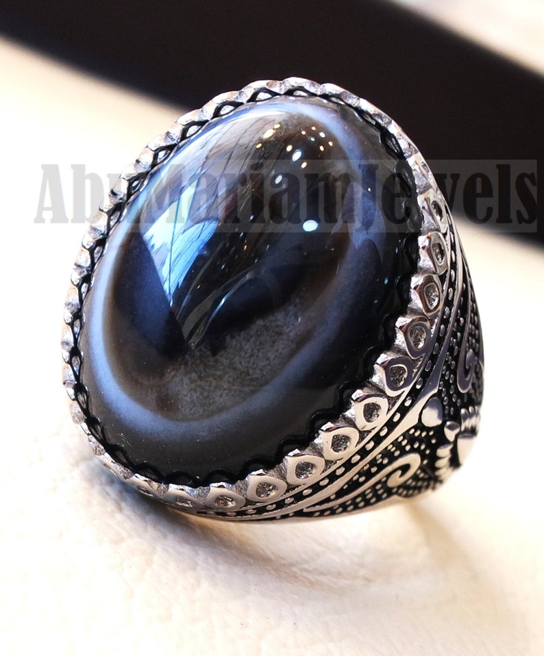 Sulymani aqeeq Huge agate natural cabochon man ring sterling silver all sizes jewelry middle eastern arabic turkey antique style image 5