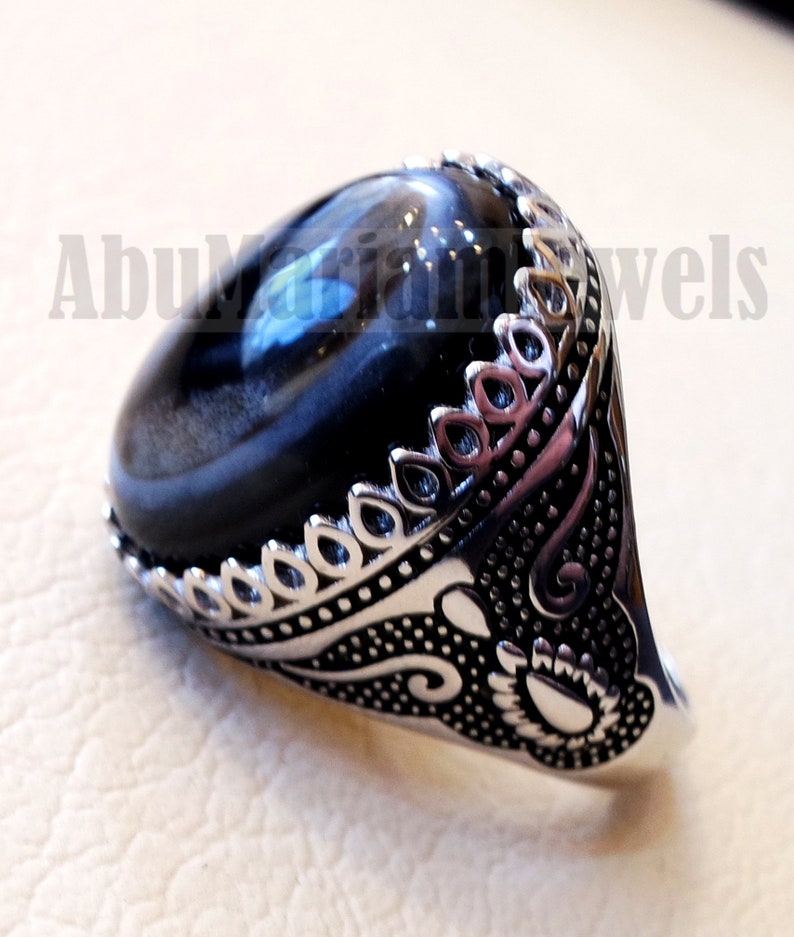 Sulymani aqeeq Huge agate natural cabochon man ring sterling silver all sizes jewelry middle eastern arabic turkey antique style image 3