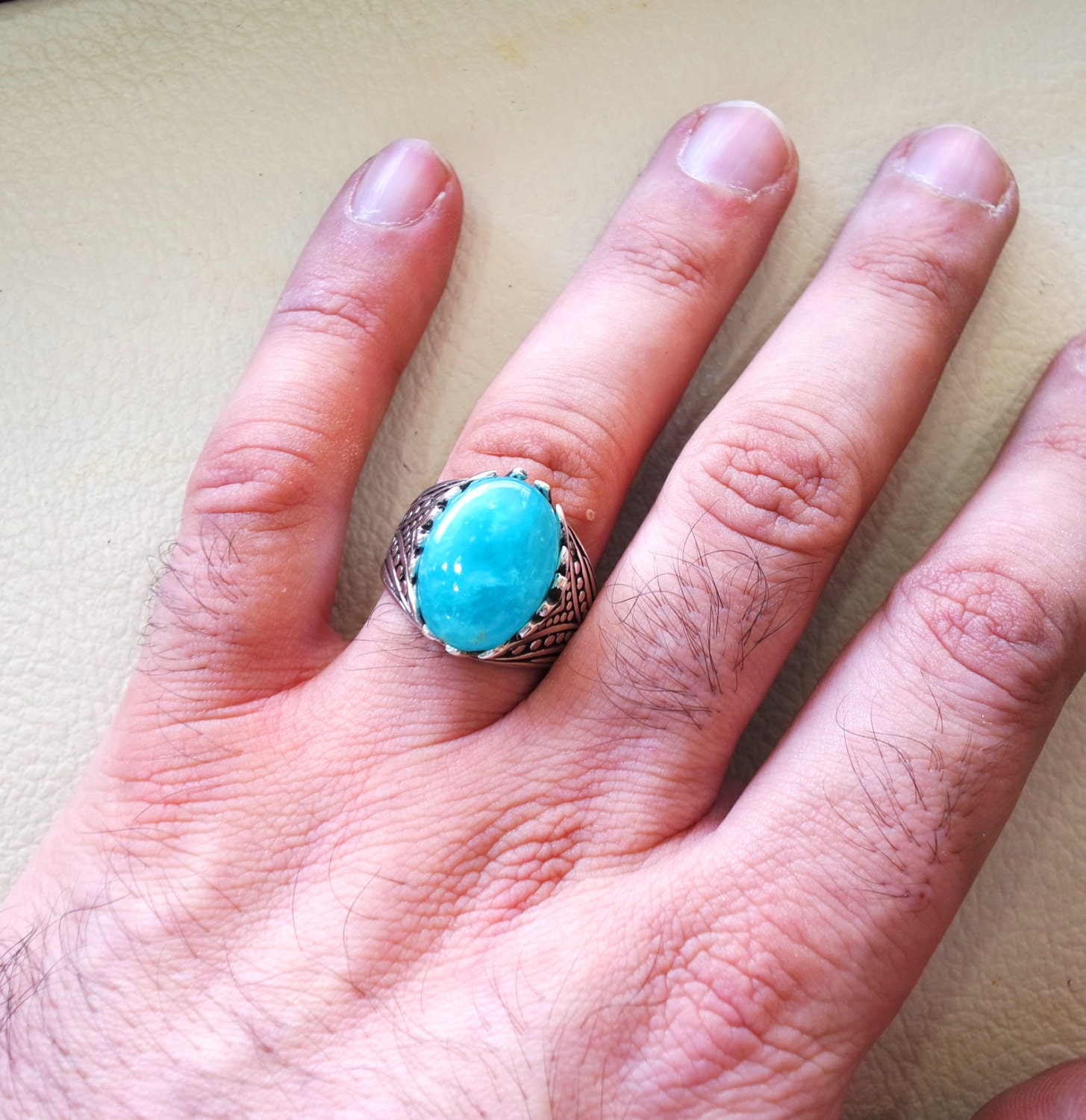 Smithsonite Natural Sky Blue Stone Ring Sterling Silver 925 Etsy