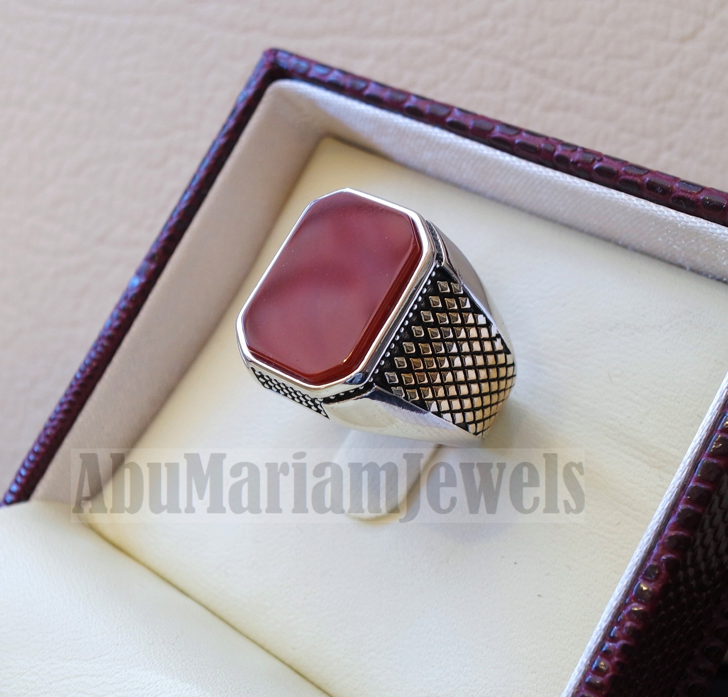 Rectangular Octagon Agate Red Aqeeq Carnelian Man Ring - Etsy