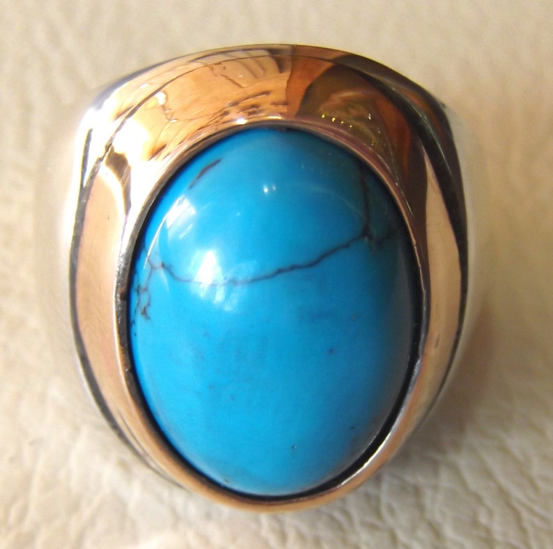 Turquoise Heavy Sterling Silver Men Ring Blue Oval Arab Etsy