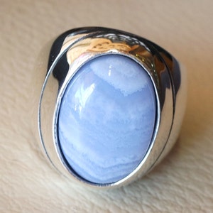 Blue Lace Agate Natural Stone Silver 925 Huge Men Ring Vintage Arabic ...