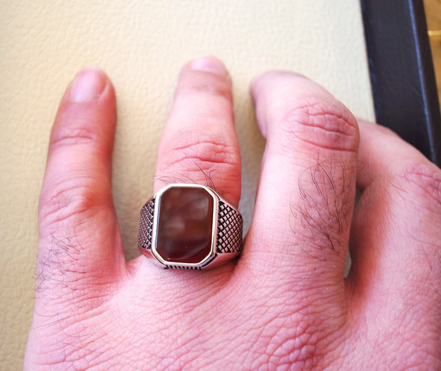 Cushion Rectangular Octagon Agate Red Aqeeq Carnelian Man Ring - Etsy