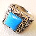 Square Synthetic Turquoise Blue Stone Heavy Sterling Silver - Etsy