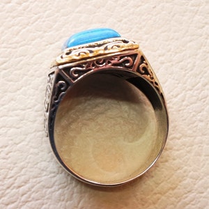 Square Synthetic Turquoise Blue Stone Heavy Sterling Silver 925 Man ...